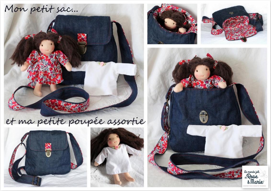 Petit sac et poupee le monde joli de rose et marie